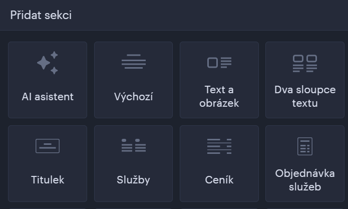 webnode sekce, tvorba obsahu pomocí ai asistenta