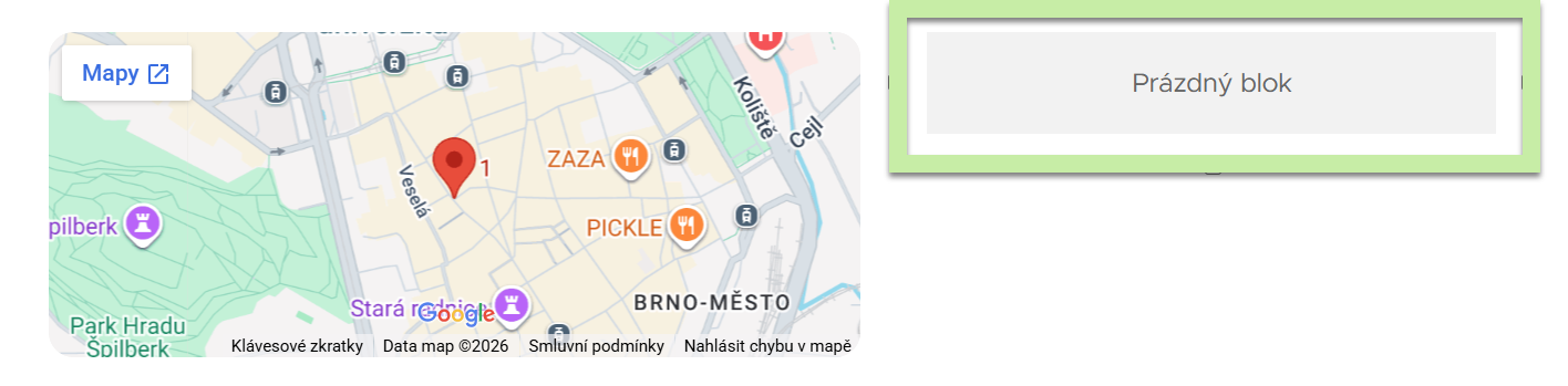 Využití prázdného bloku k zarovnání mapy