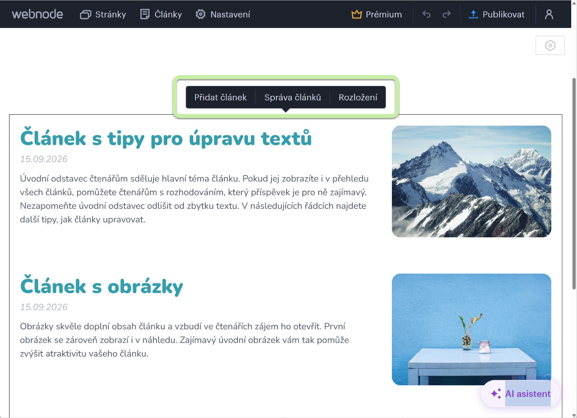 Možnosti úprav blogových článků