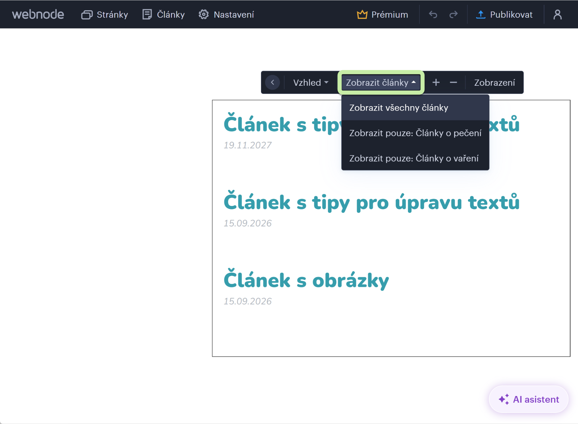 Jak vybrat, které články se zobrazí ve výpisu článků